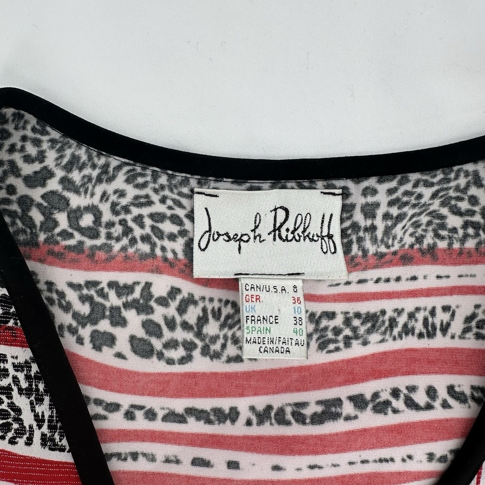 Joseph Ribkoff Women's Sz 8 V-Neck Faux Wrap Top Metallic Threading Animal Print - Picture 4 of 7